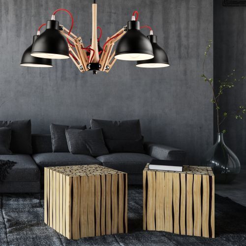 Deckenleuchte Holz Schwarz 5-flammig Wohnzimmer