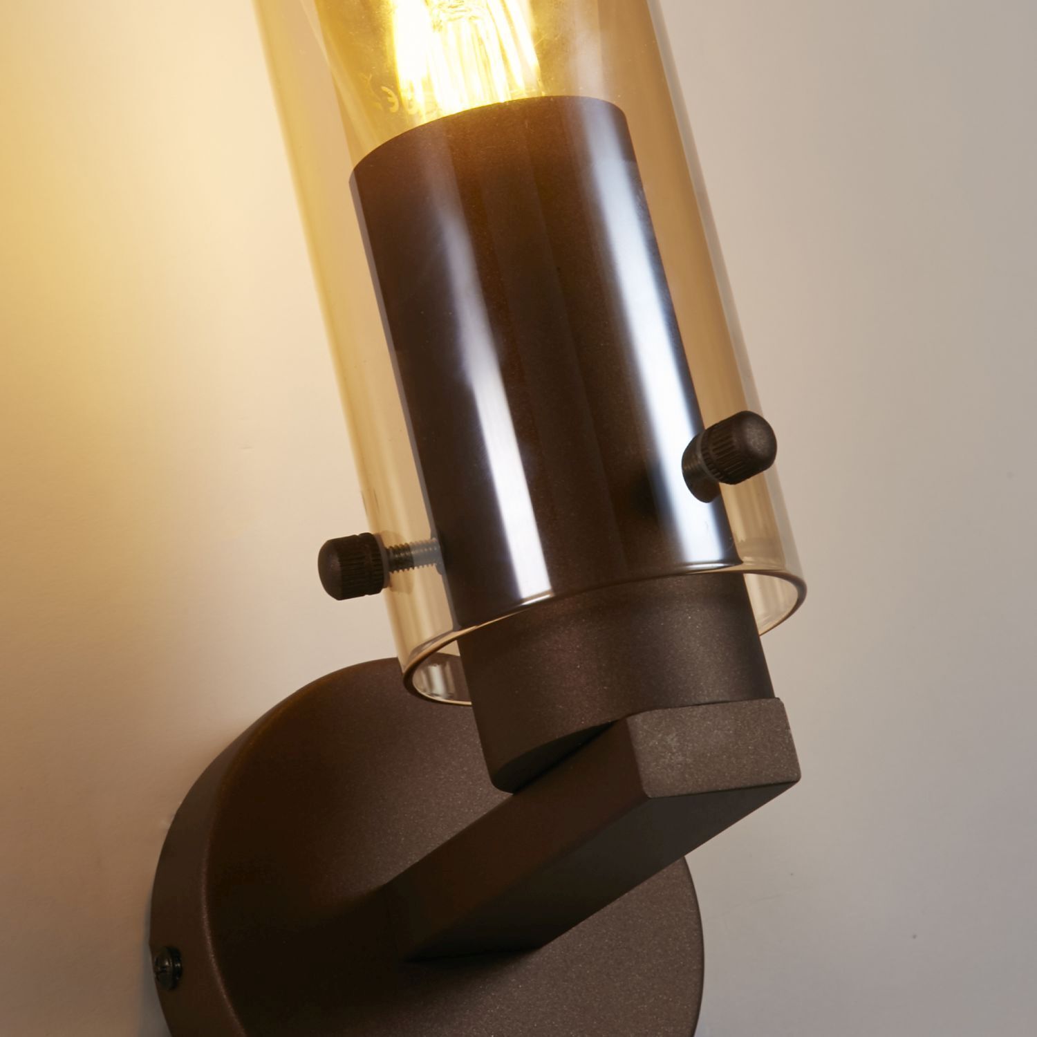 Wandlampe mit Schalter Metall Glas E27 Mokka Bernstein