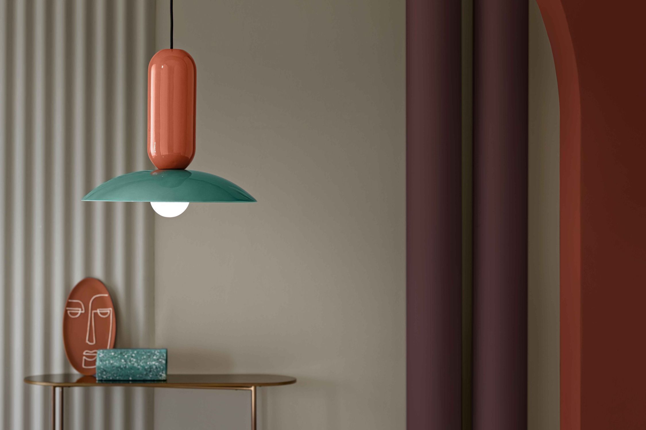 Hängelampe Keramik E27 rund Ø 40 cm Creme Türkis Orange