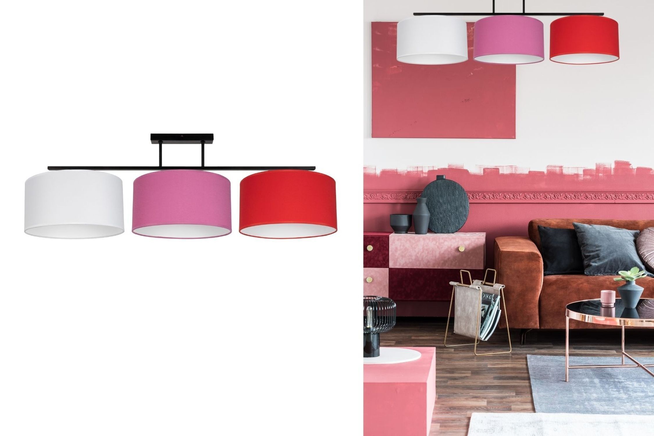 Blendarme Deckenlampe Stoff Weiß Rosa Rot E27 L:100 cm