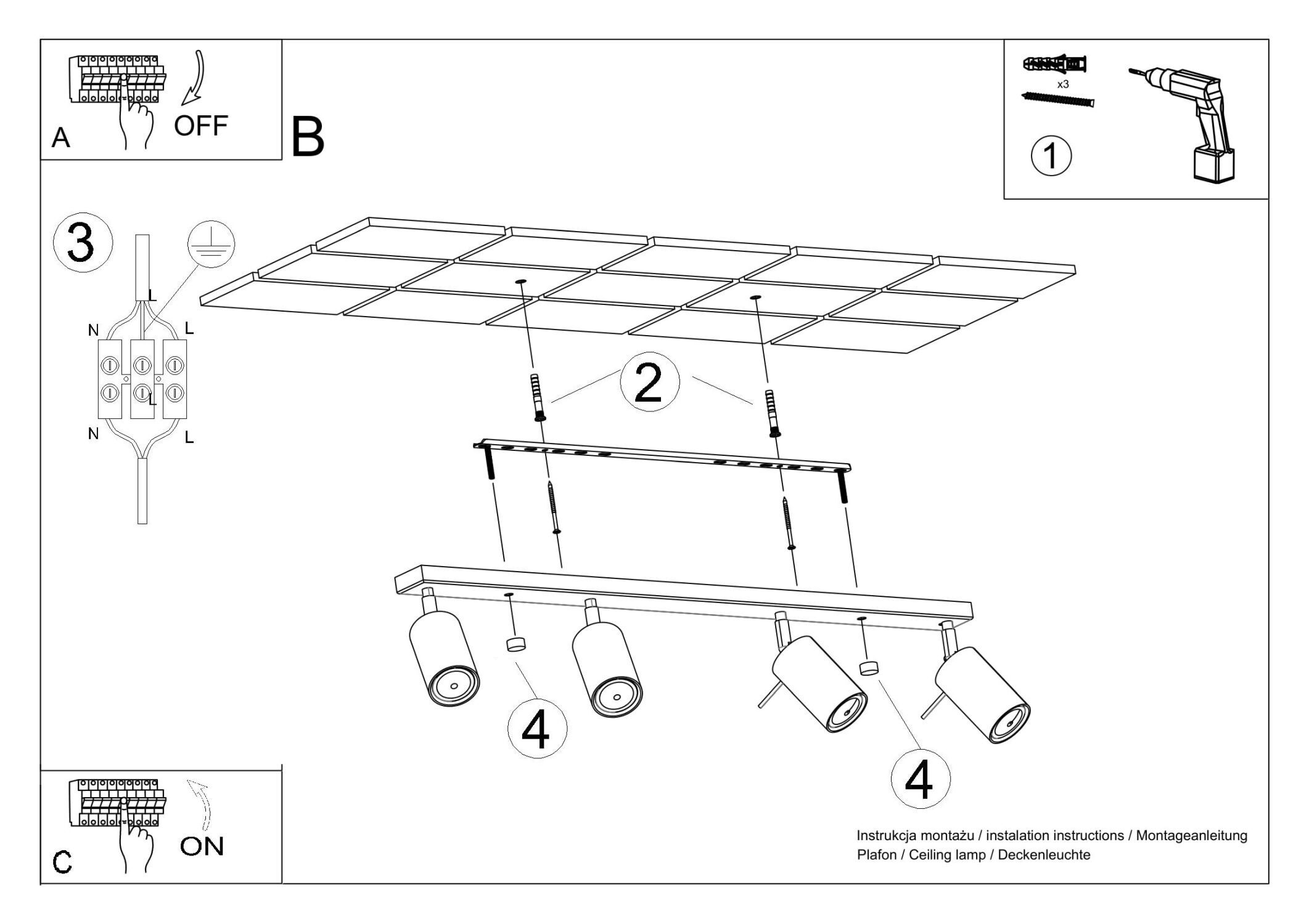 Deckenstrahler Chrom 80 cm lang 4-flammig länglich