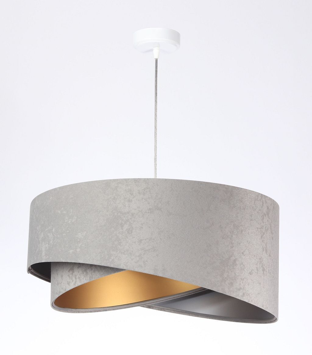 Hängelampe E27 Stoff rund Ø 50 cm Grau Gold Silber