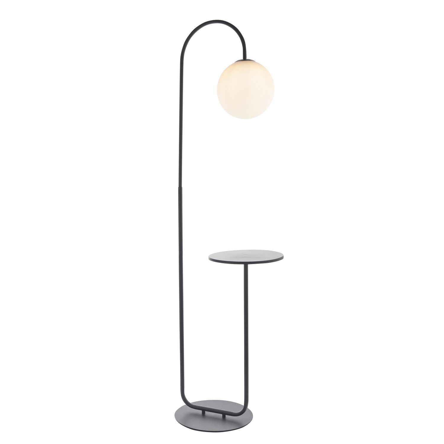 Stehlampe mit Ablage 175 cm hoch Metall Glas Schwarz Weiß E14