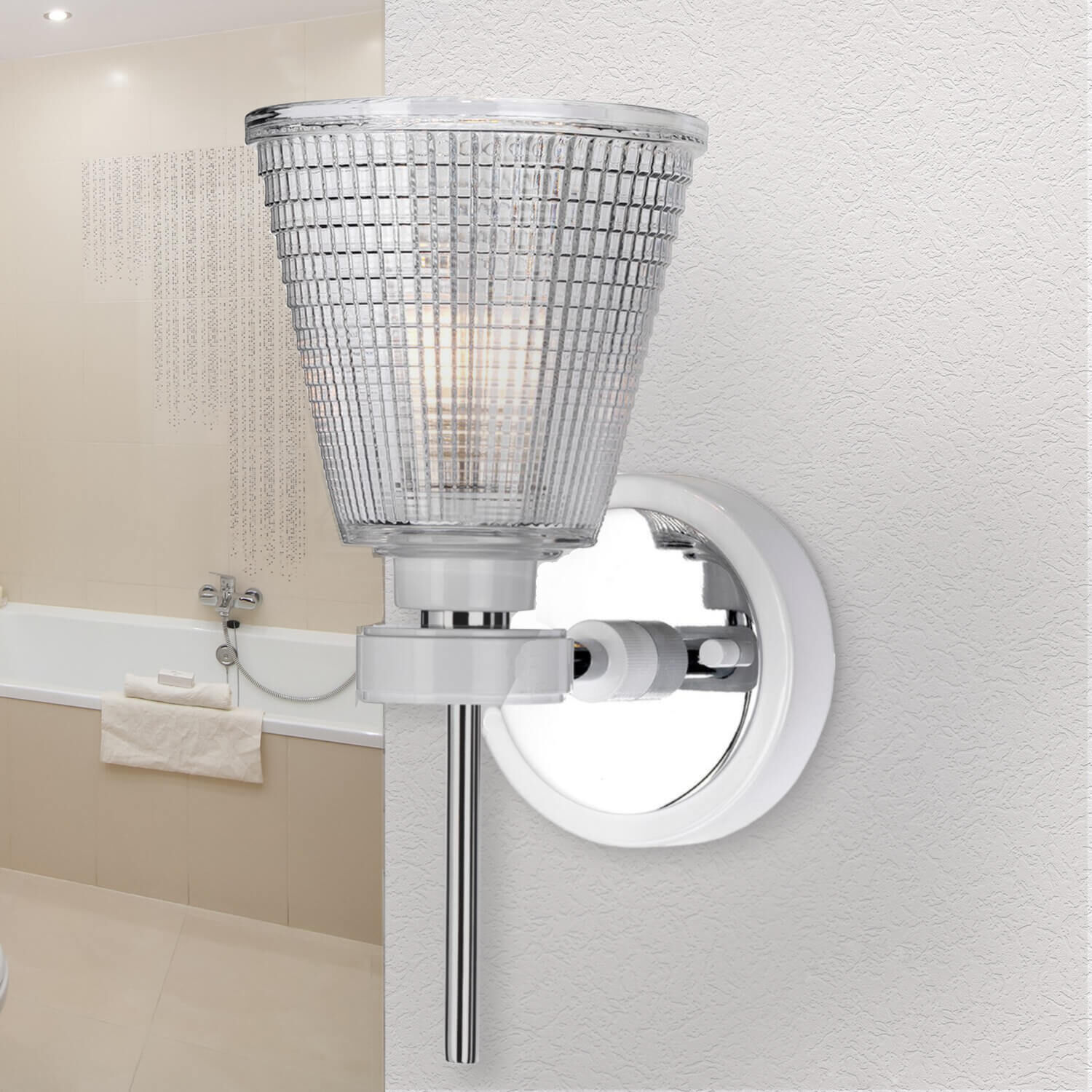 LED Lampe Badezimmer Glas IP44 Chrom Weiß verstellbar