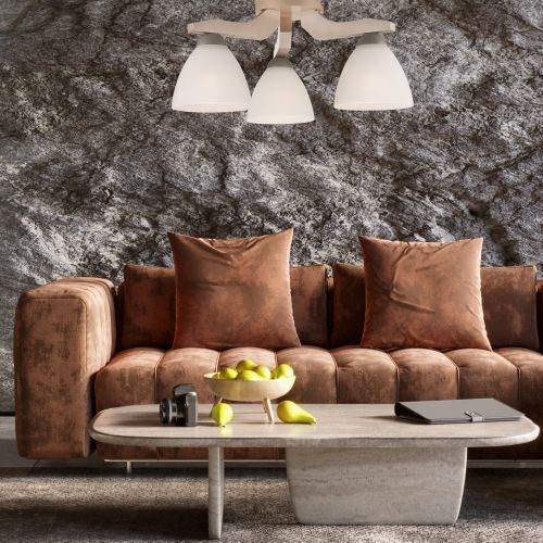Deckenleuchte in Buche Weiß Holz Wohnzimmer