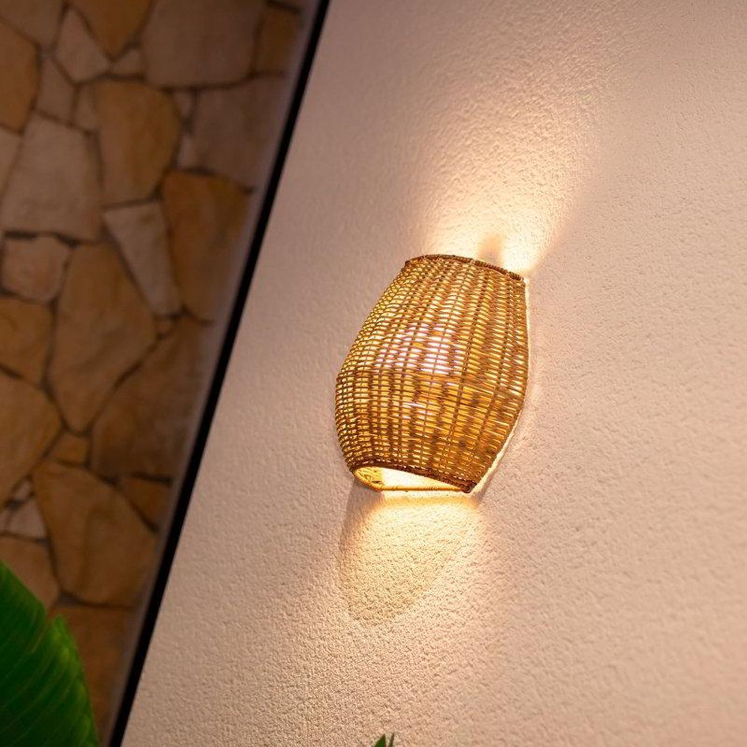 LED Außenleuchte Akku Rattan H: 24,5 cm kabellos dimmbar