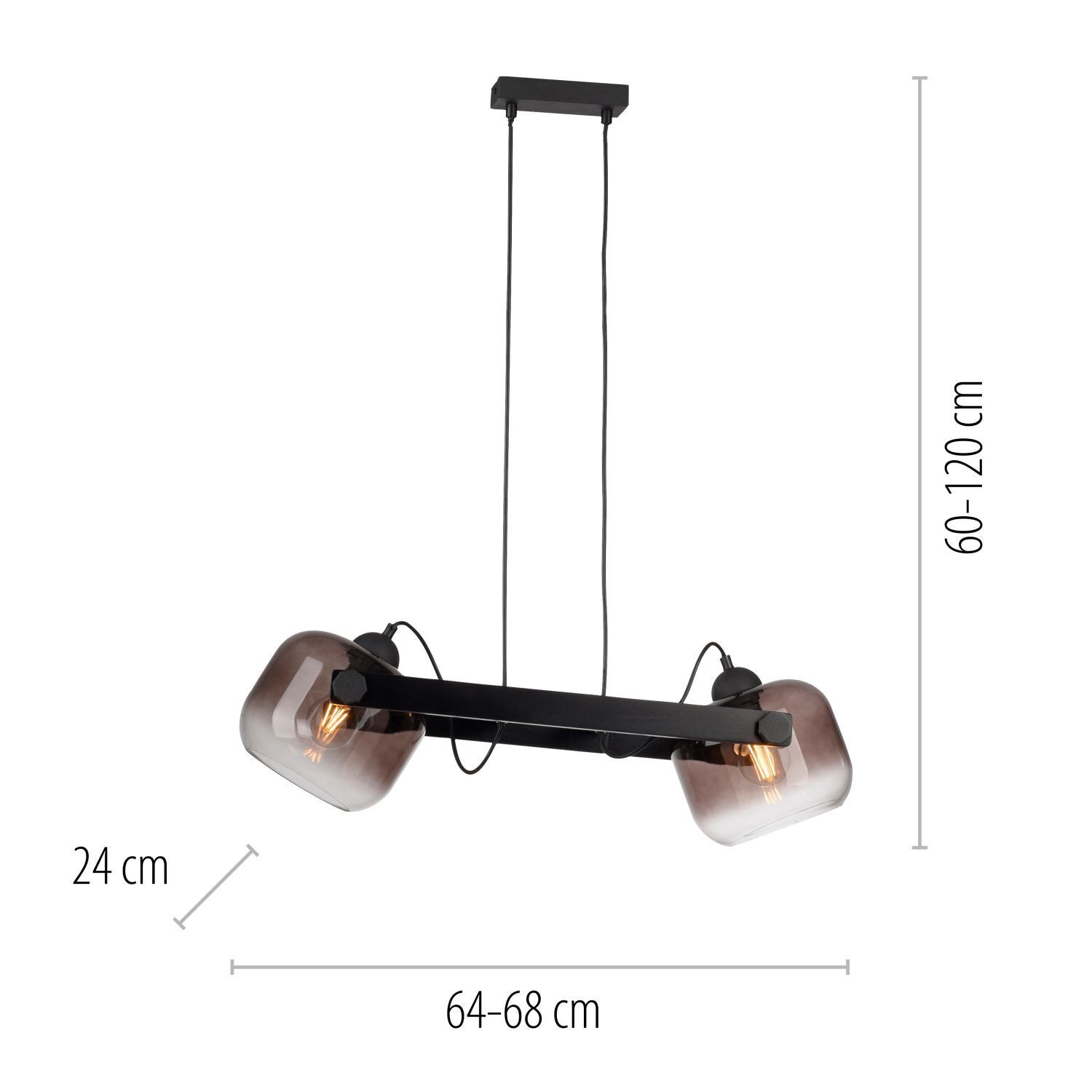 Hängelampe Glas Metall E27 68 cm 2-flammig schwenkbar