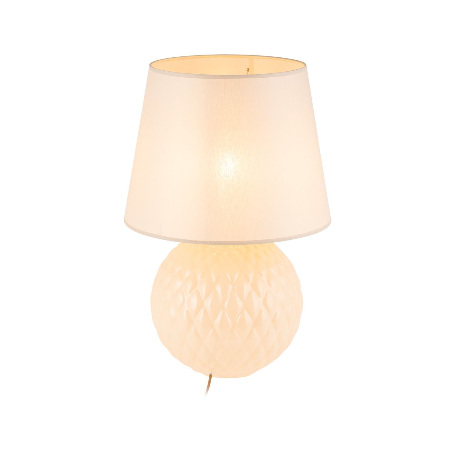 Nachttischlampe Glas Stoff 60 cm Klassisch E27 Ecru Beige