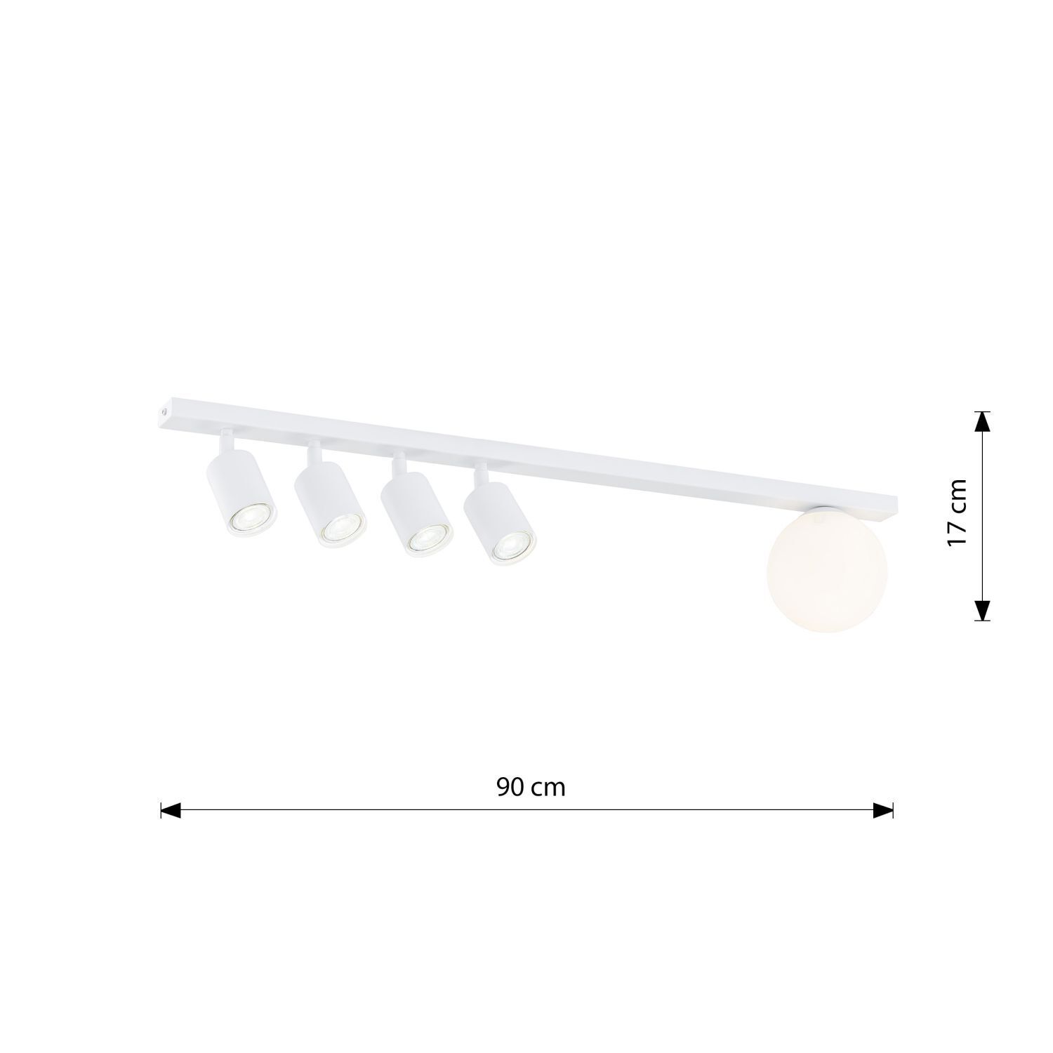 Deckenstrahler Weiß 90 cm lang 4x GU10 + E14 Metall Glas