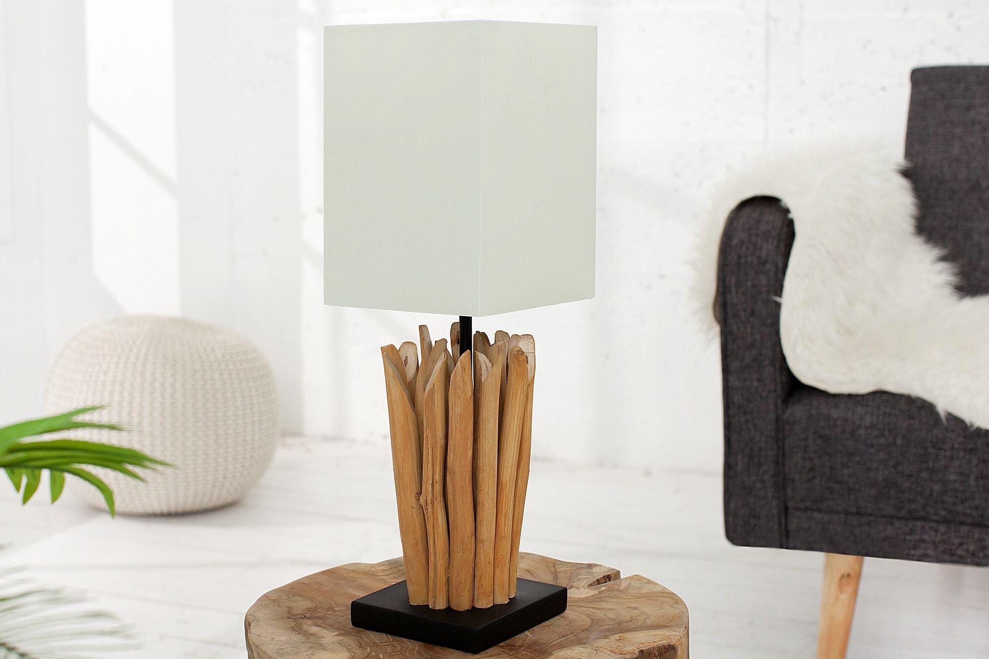 Eindrucksvolle Tischlampe Modern echtes Holz 45cm