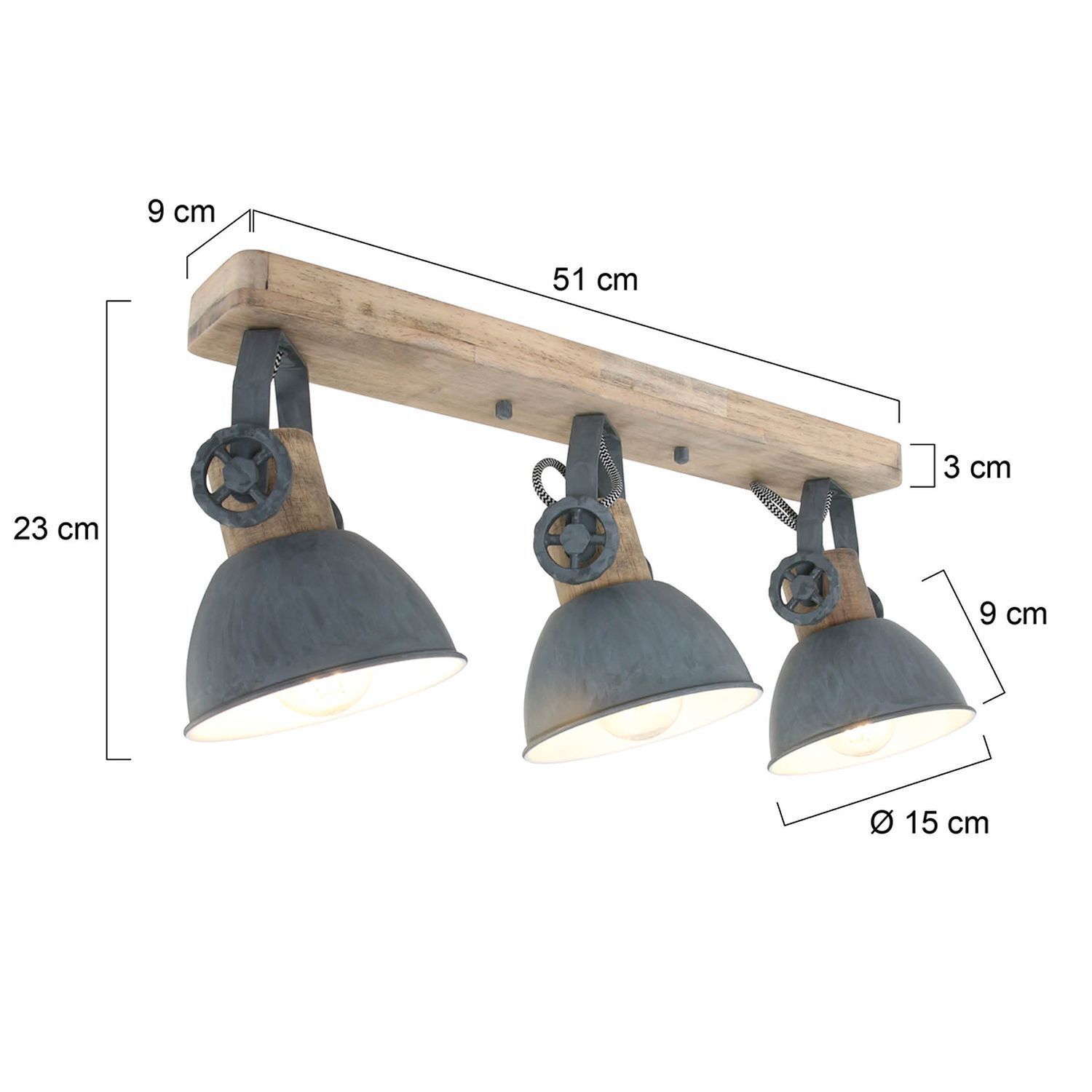 Deckenstrahler Holz Metall Grau 59 cm E27 beweglich