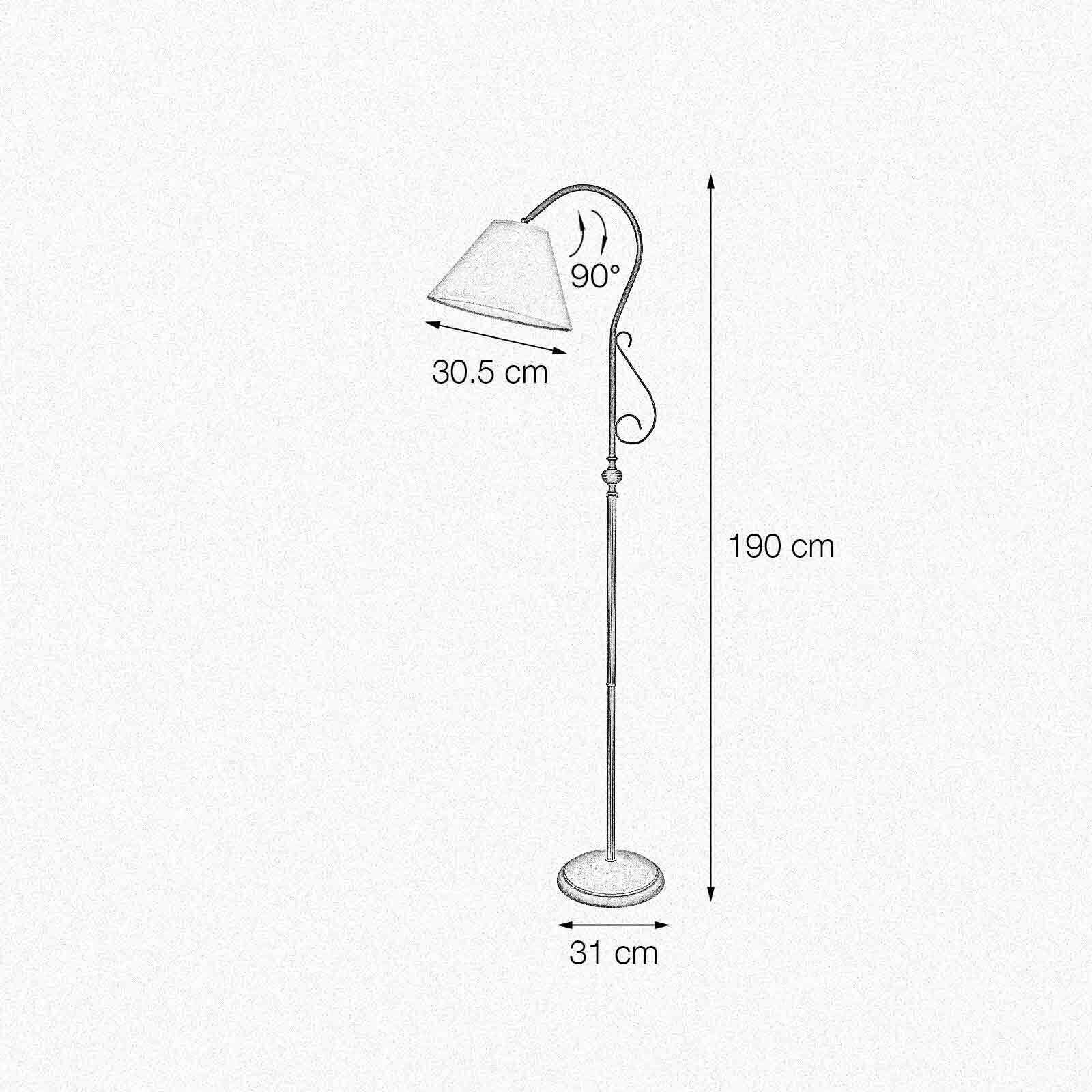 Stehlampe groß 190 cm E27 schwenkbar Messing Stoff Rustikal