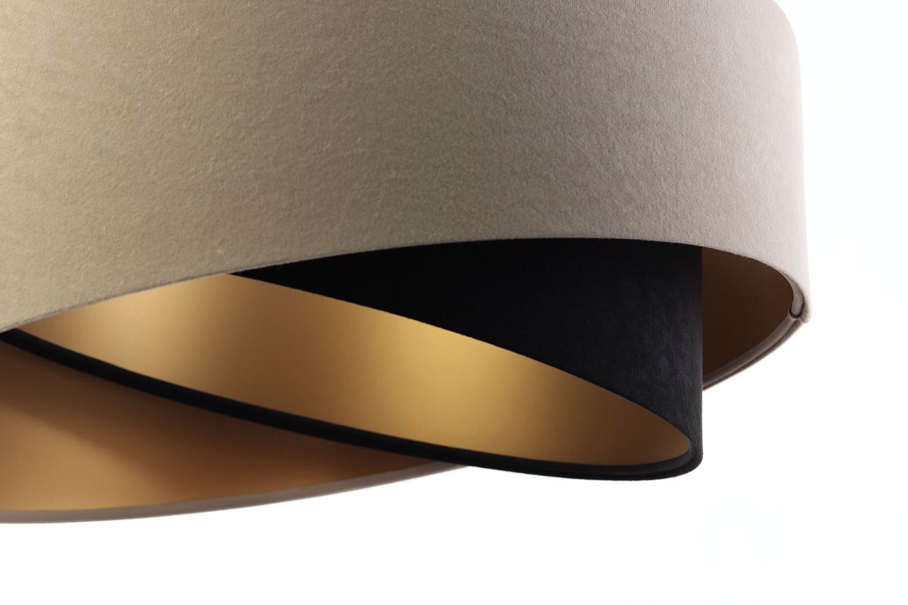 Hängeleuchte rund D: 50 cm E27 Stoff Beige Schwarz Gold