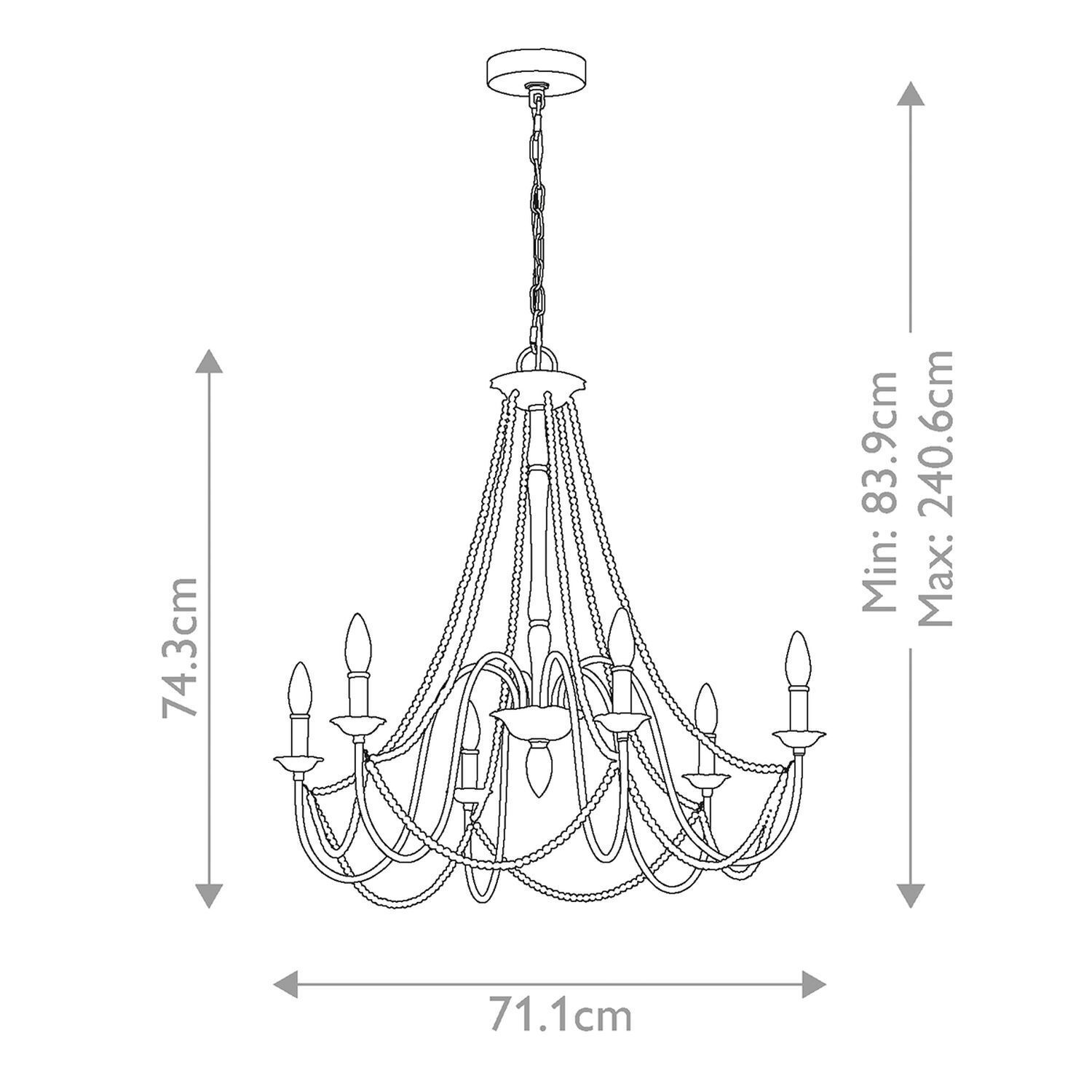 Kronleuchter Metall Holzperlen 71,1 cm breit Shabby Grau antik