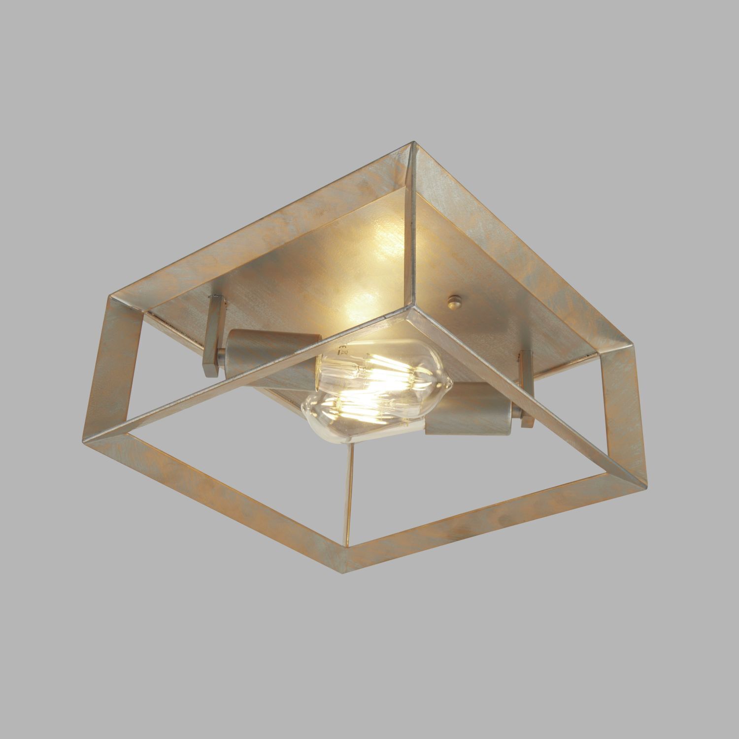 Deckenlampe eckig B: 30 cm in Silber-Gold 2x E27 Metall