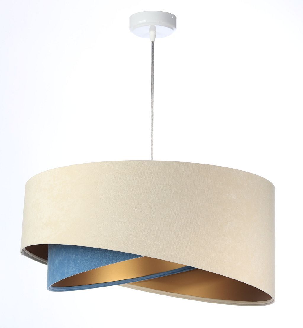 Hängeleuchte Modern Ø 50 cm Stoff Creme Blau Gold E27