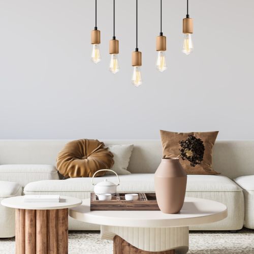 Pendellampe Holz 5-flmg lang Esstisch vielseitig