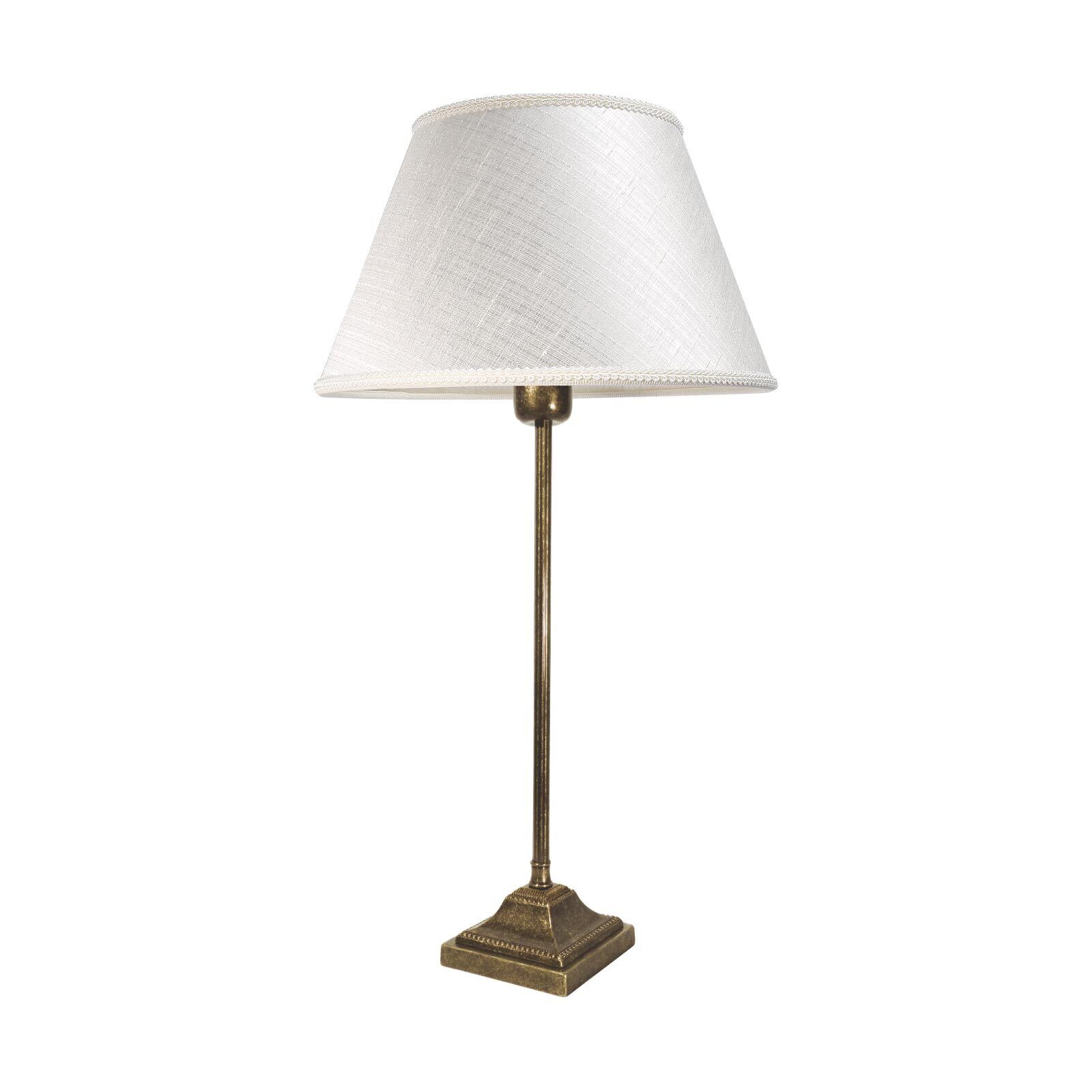 Tischlampe Messing Stoff 56 cm in Bronze Antik Weiß E27