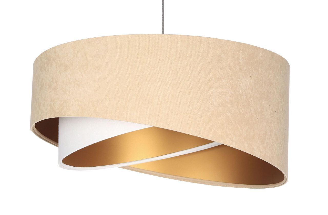 Hängeleuchte Stoff Beige Gold E27 rund Ø 50 cm Velours Optik