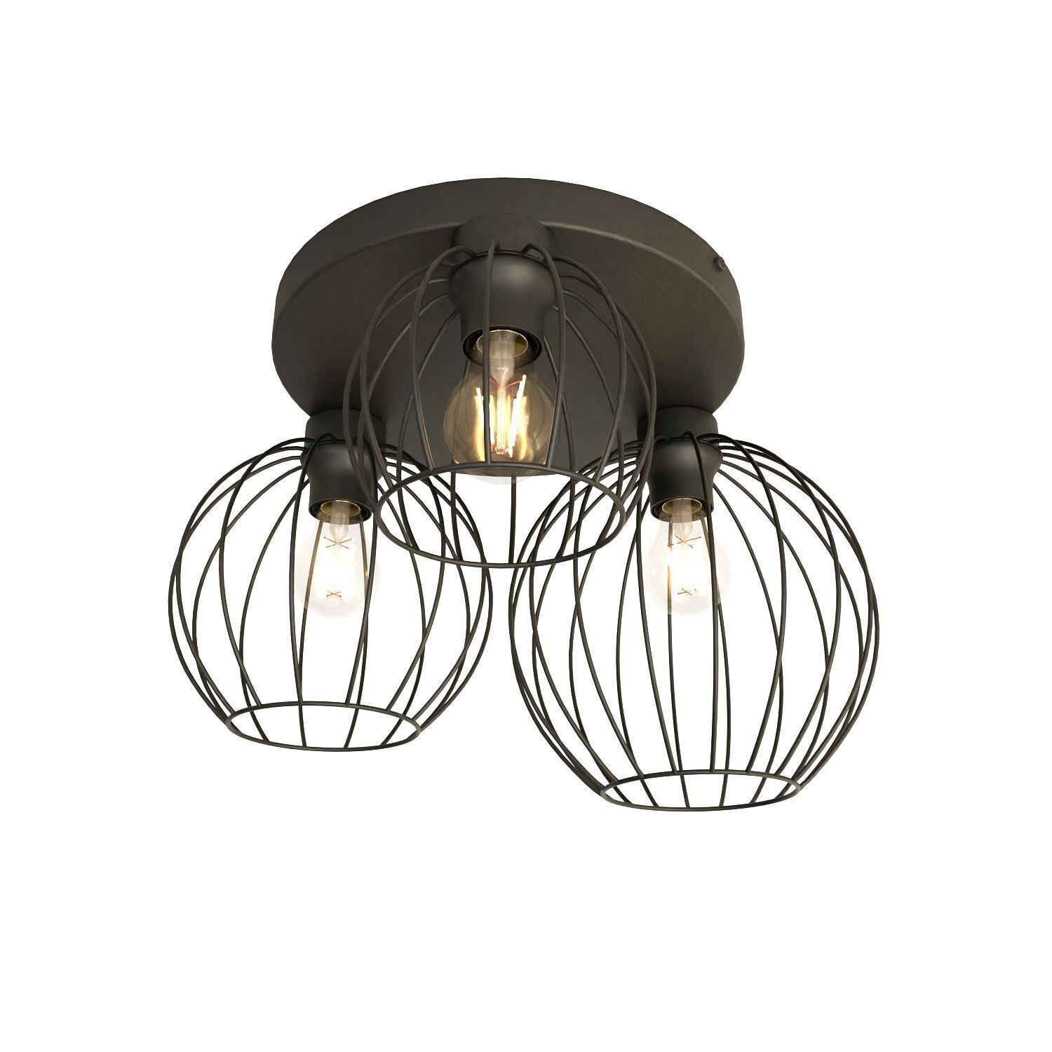 Deckenlampe Retro Schwarz Draht E27 3-flammig L:41 cm