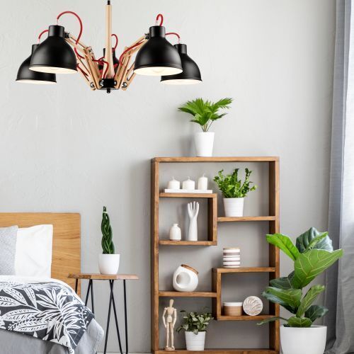 Deckenleuchte Holz Schwarz 5-flammig Wohnzimmer