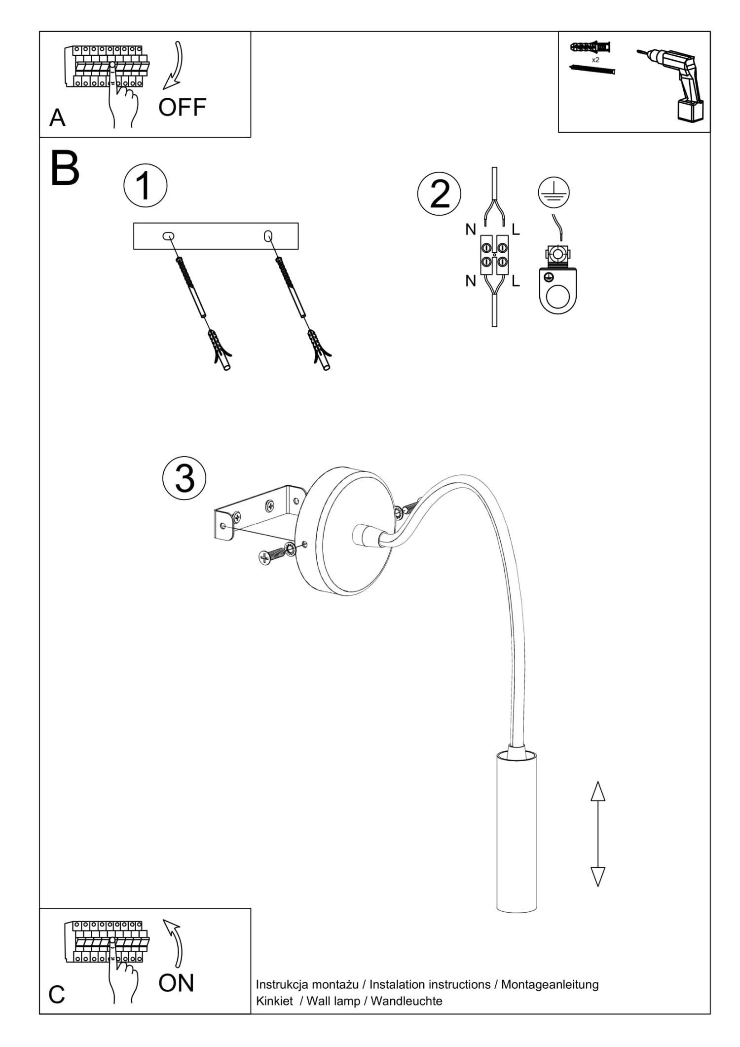 Wandlampe Flexarm verstellbar Schwarz Metall zum Lesen