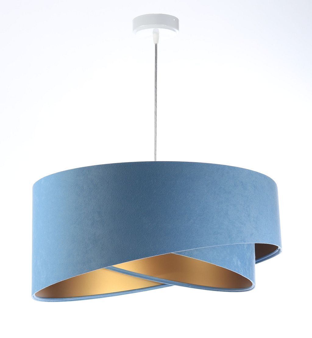 Hängeleuchte rund D: 50 cm E27 Blau Gold Stoff Velours Optik