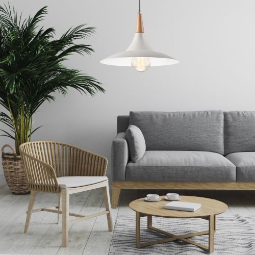 Pendelleuchte Esszimmer Weiß Holz rund Retro