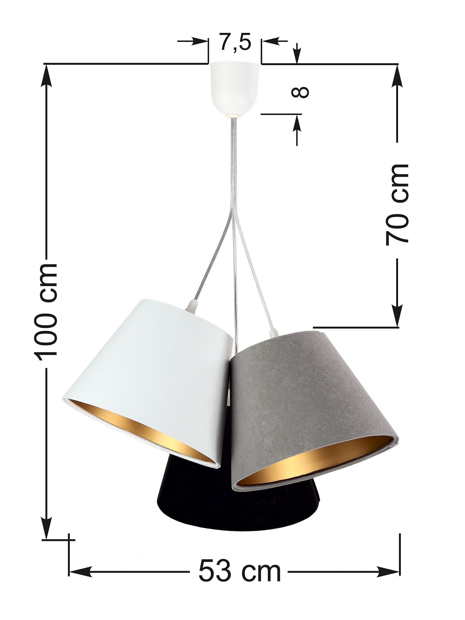 Hängelampe Grau Gold Schwarz Stoff Wohnzimmer