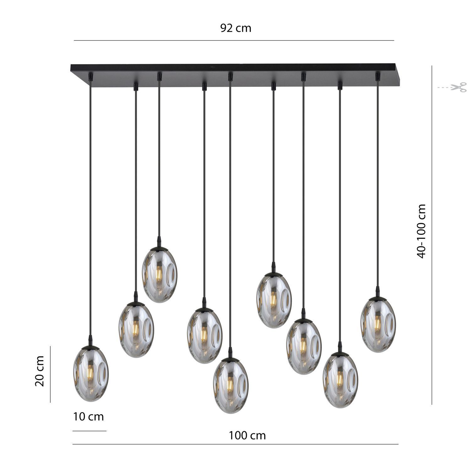 Große Hängeleuchte Glas Schirme9x E14 100 cm dekorativ