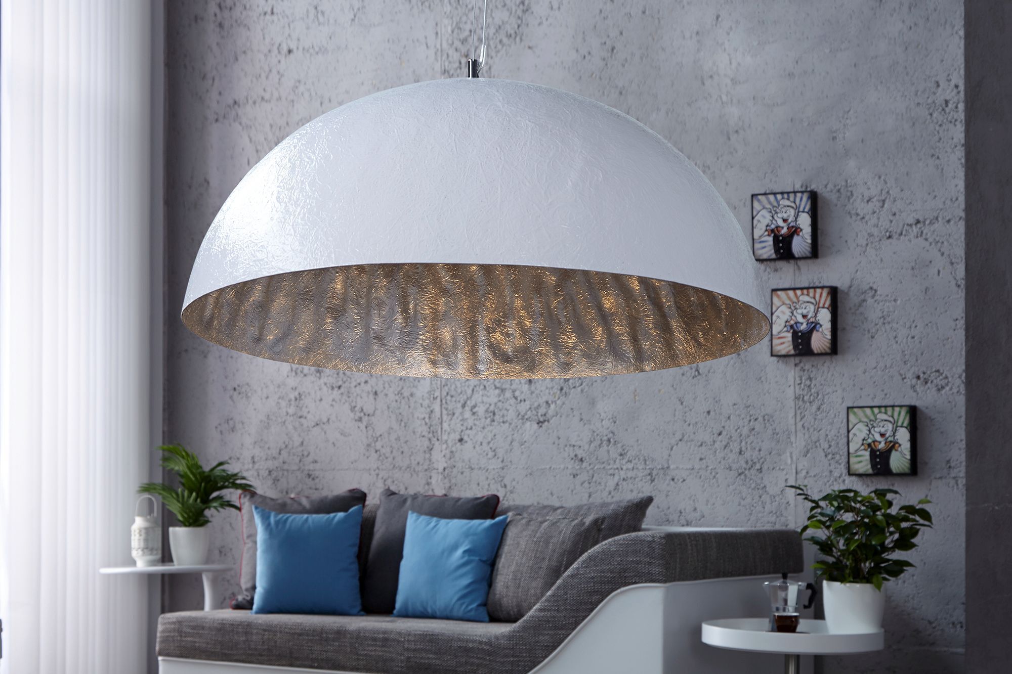 große Hängeleuchte Ø70cm rund Modern Design Silber