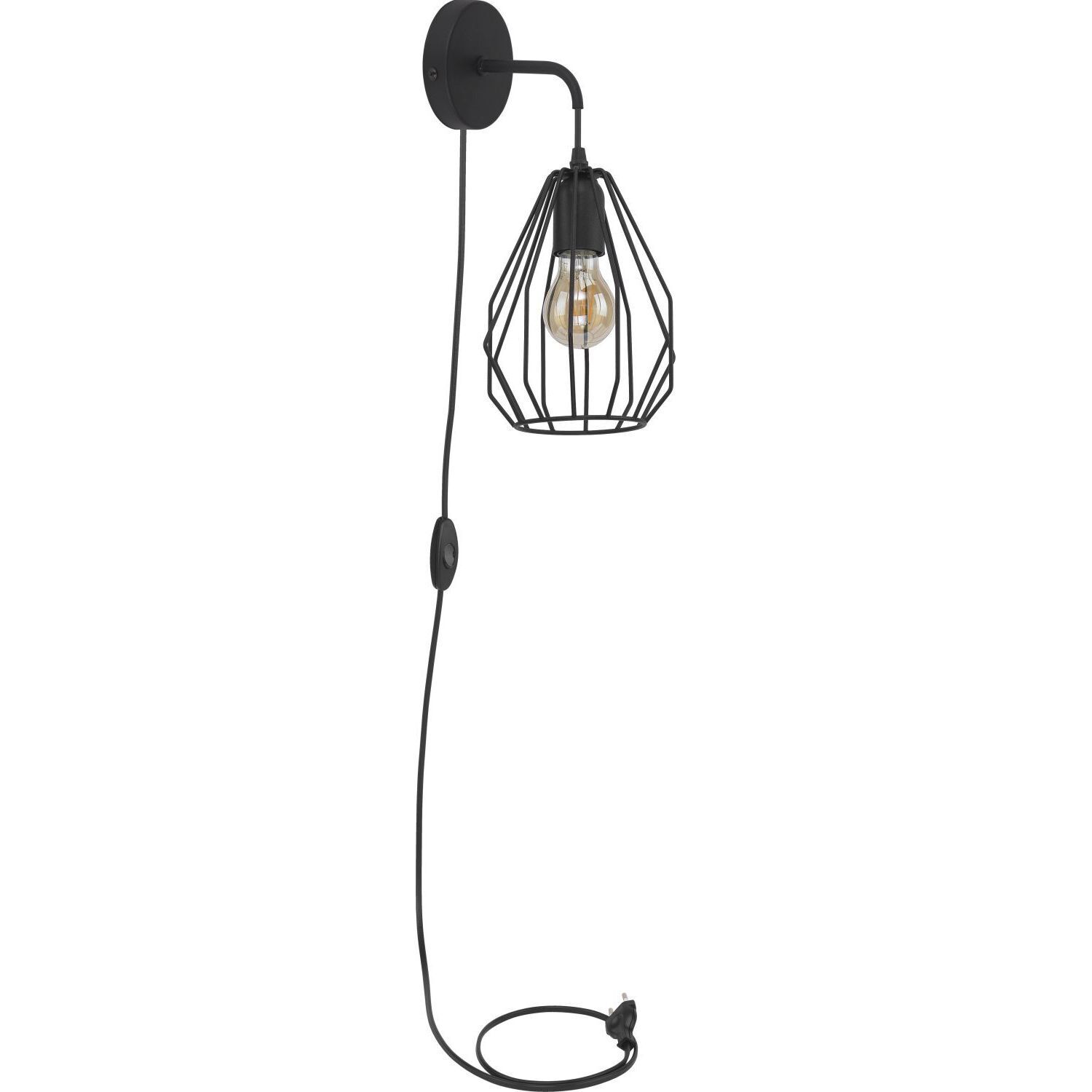 Wandlampe mit Stecker Schwarz Ø18cm Gitter Schirm