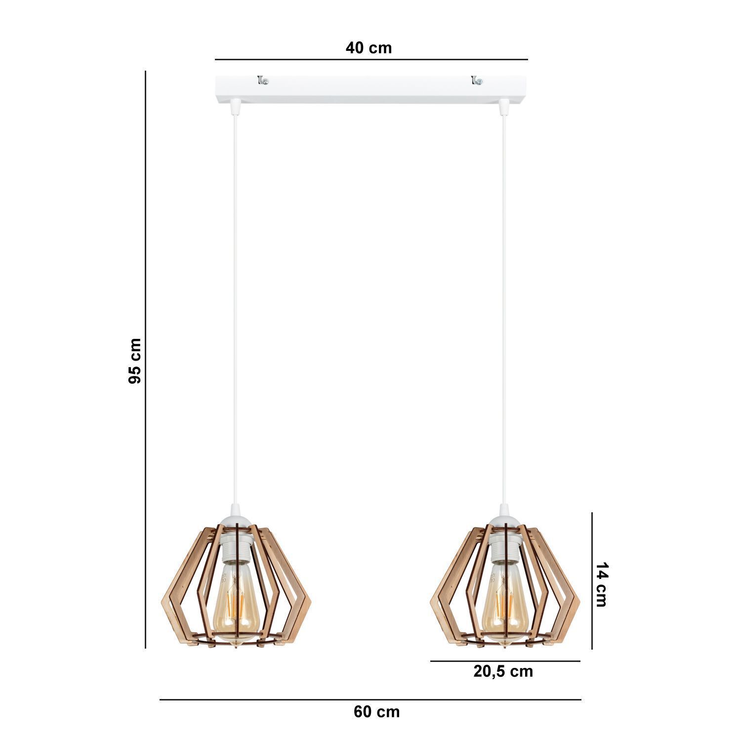 Hängelampe Skandinavisch Holz Metall Weiß E27 L:60 cm