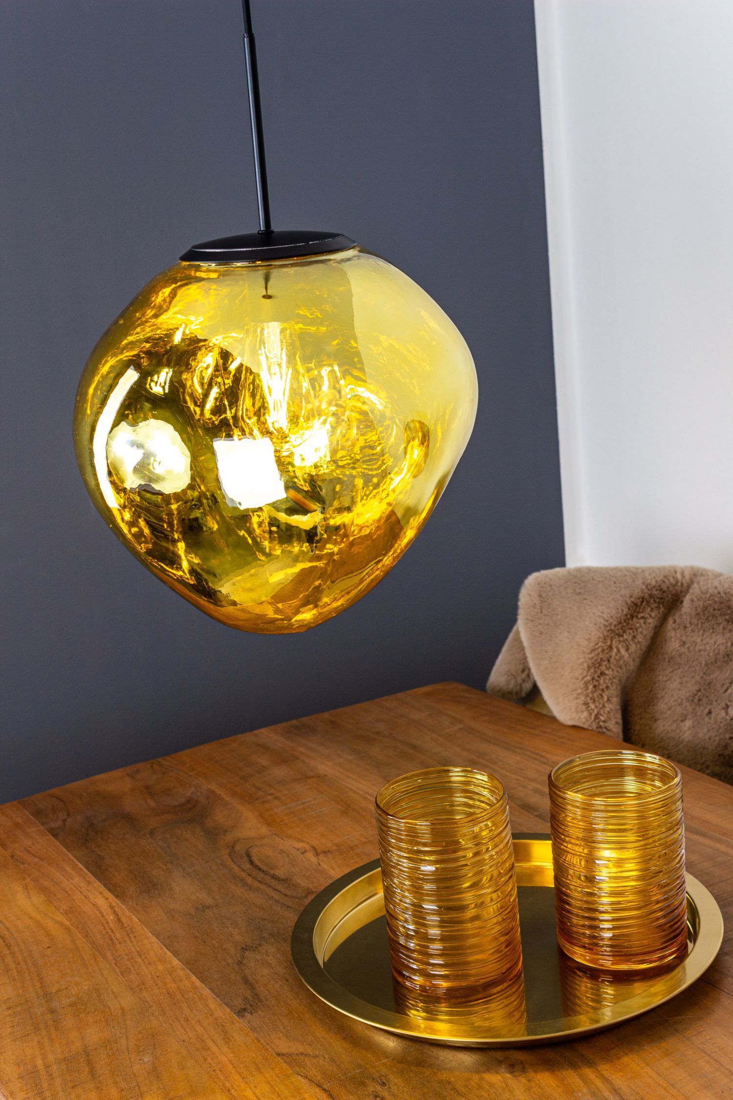 Runde Hängelampe Glas Gelb E27 Ø36 cm Modern stilvoll