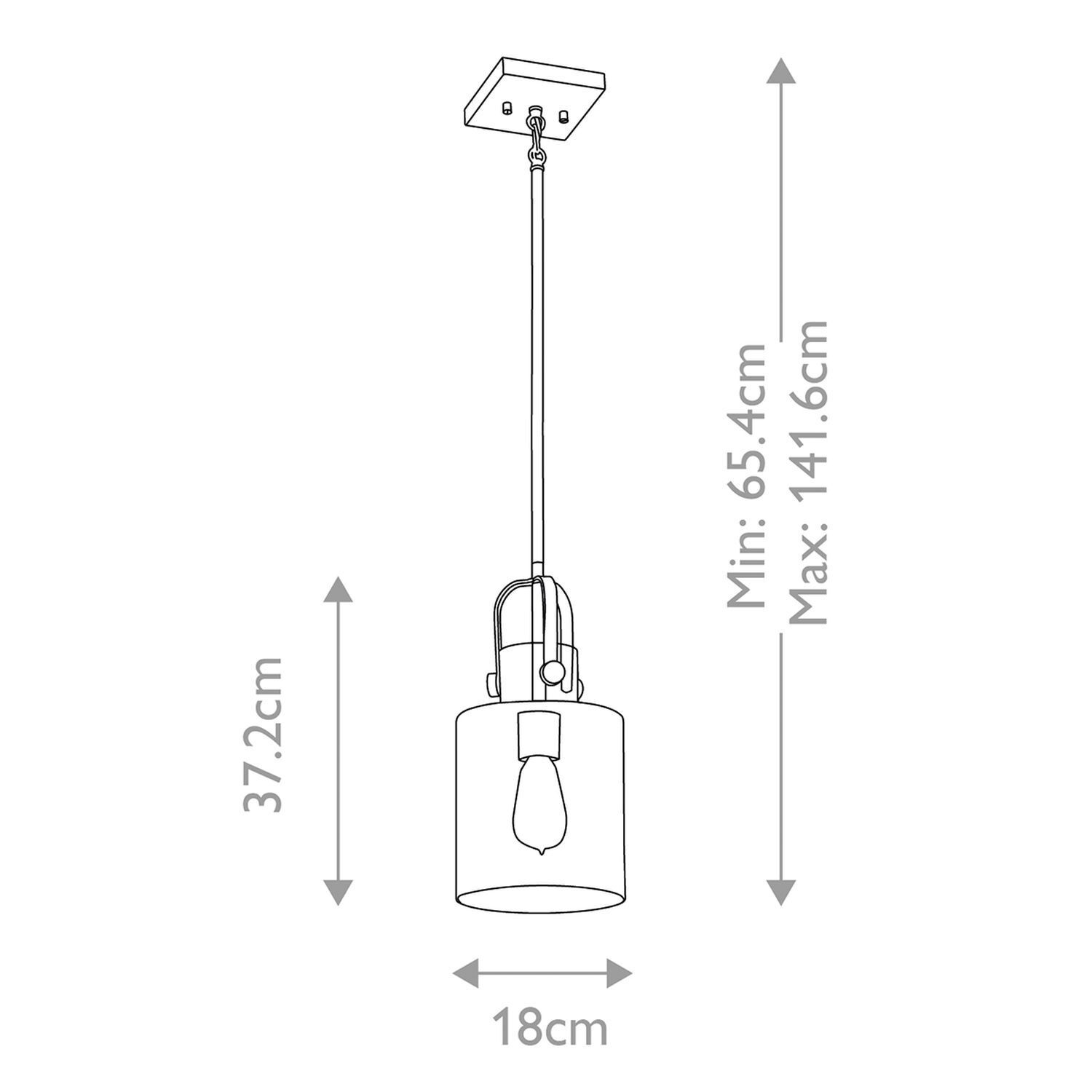 Hängelampe E27 Metall Glas 18 cm breit H: max. 141,6 cm