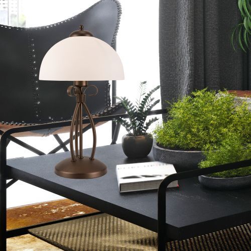 Tischlampe Braun Metall rund Rustikal Leuchte