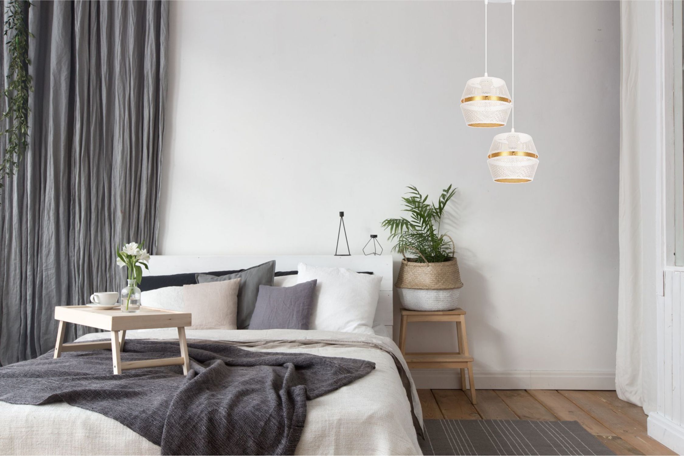 Pendelleuchte Weiß Gold Metall 2-flammig B:40 cm E27