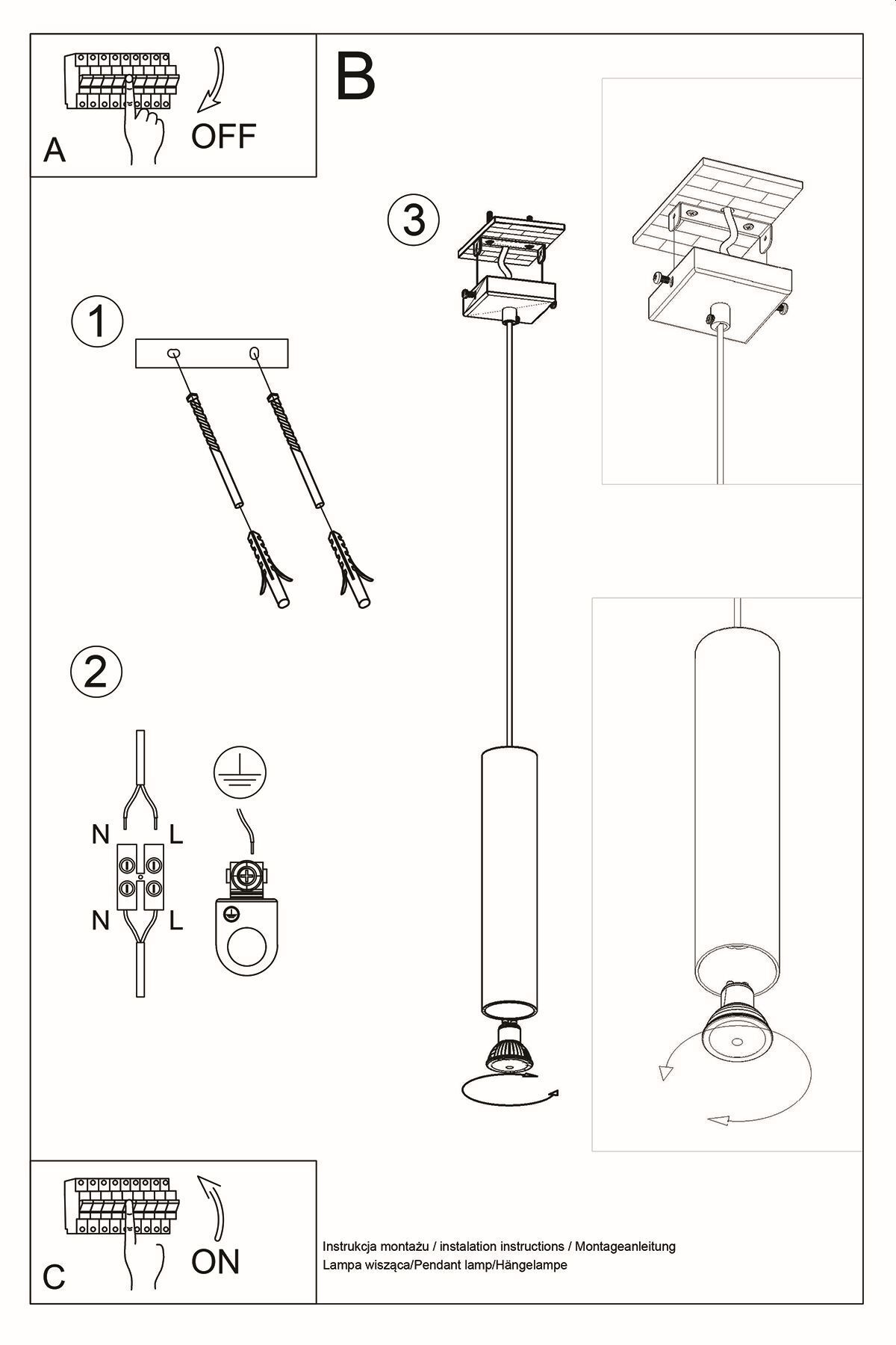 Hängelampe Weiß Metall Ø 6 cm Zylinder GU10 schmal