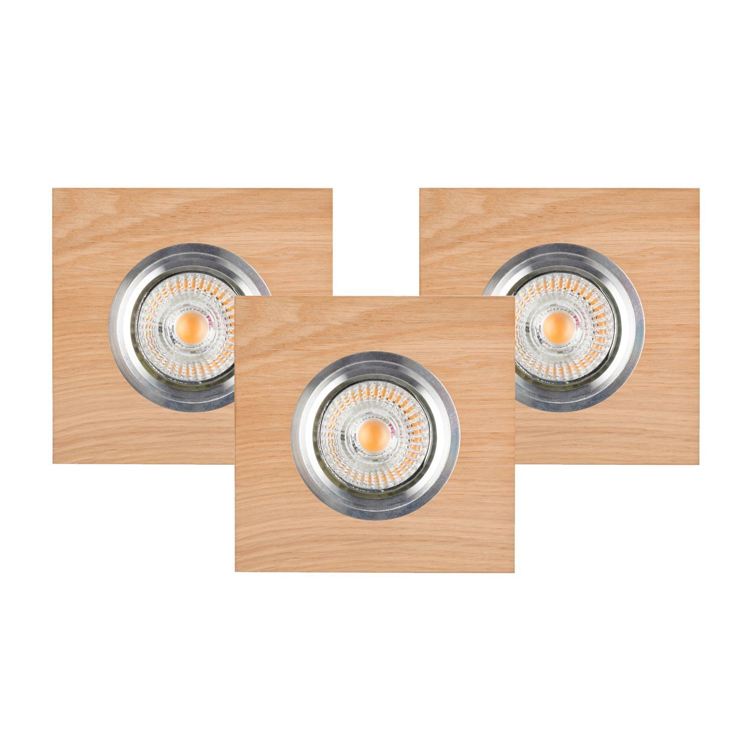 Einbaustrahler 3-er Set Holz mit LED GU10