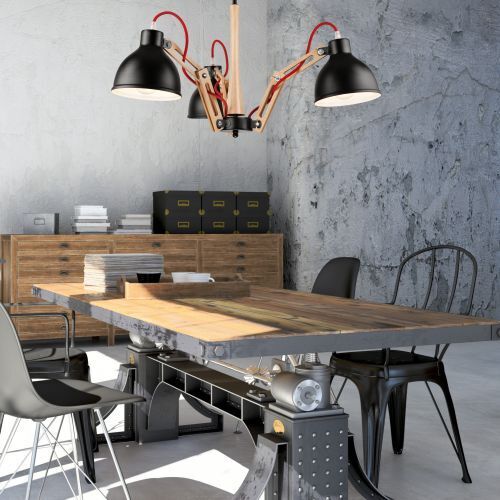 Holz schwarze Deckenleuchte 3-flmg Wohnzimmer