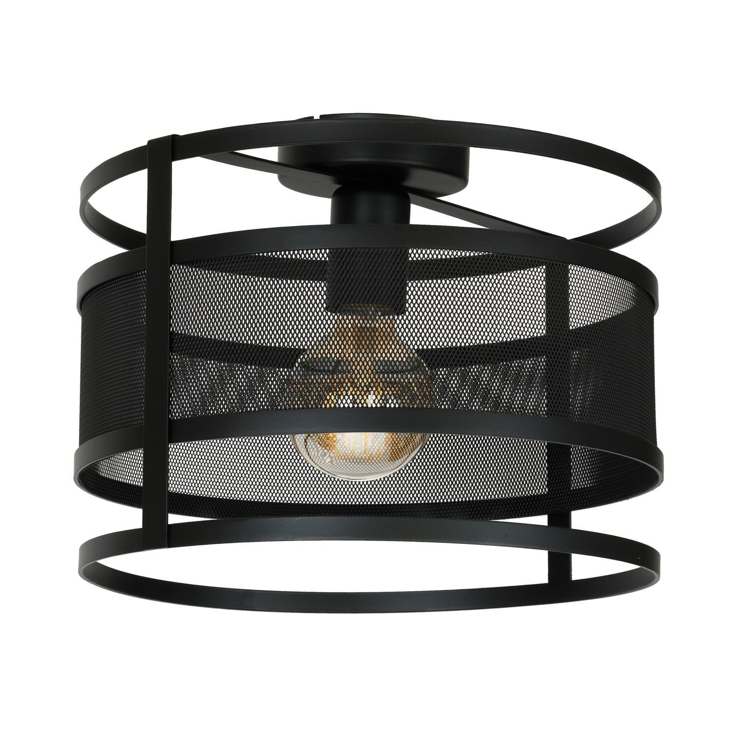 Deckenlampe rund 30 cm Schwarz Metall Mesh E27