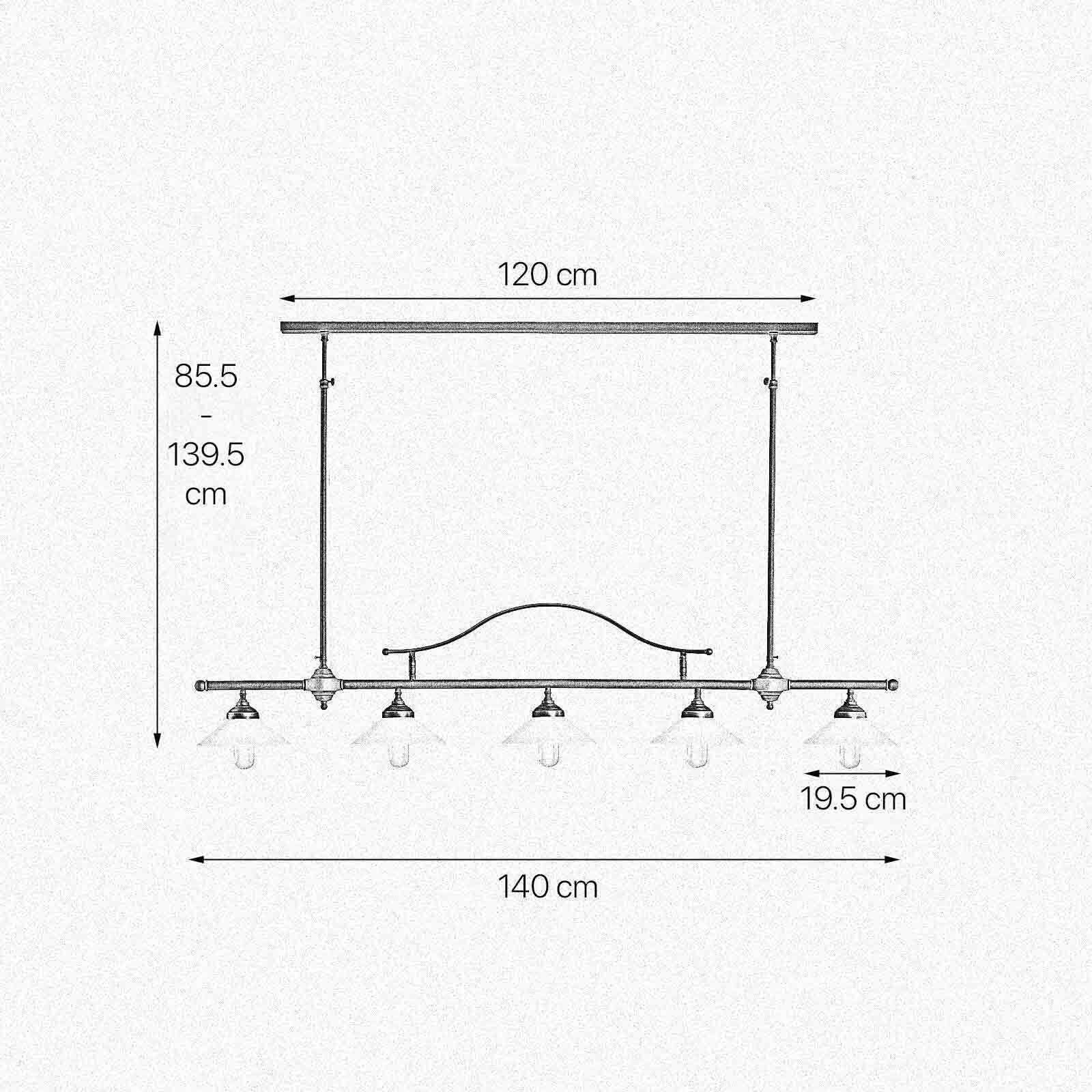 Verstellbare Deckenleuchte Messing Glas E27 B: 140 cm groß