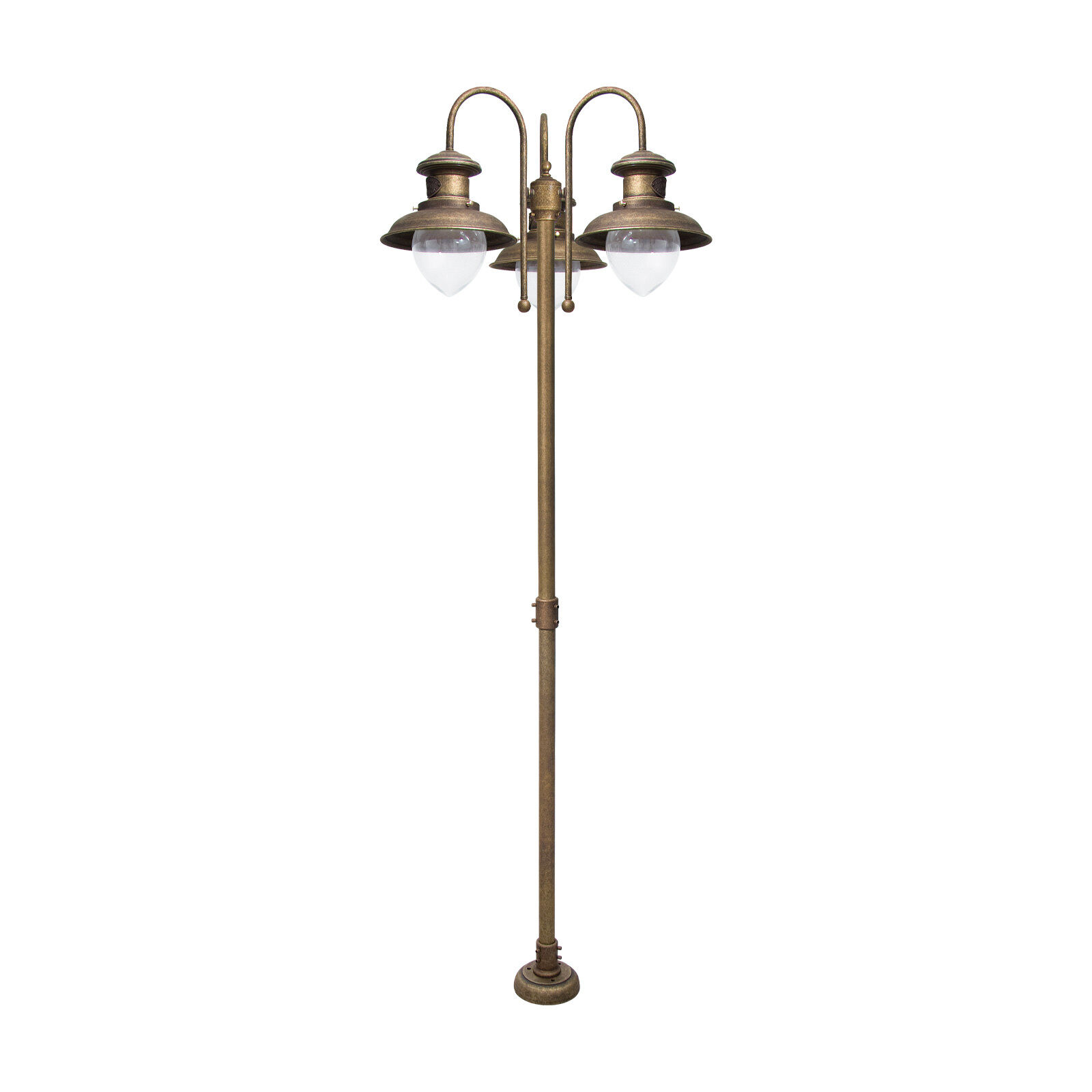 Wegeleuchte 3-flammig IP44 E27 210 cm Messing Glas