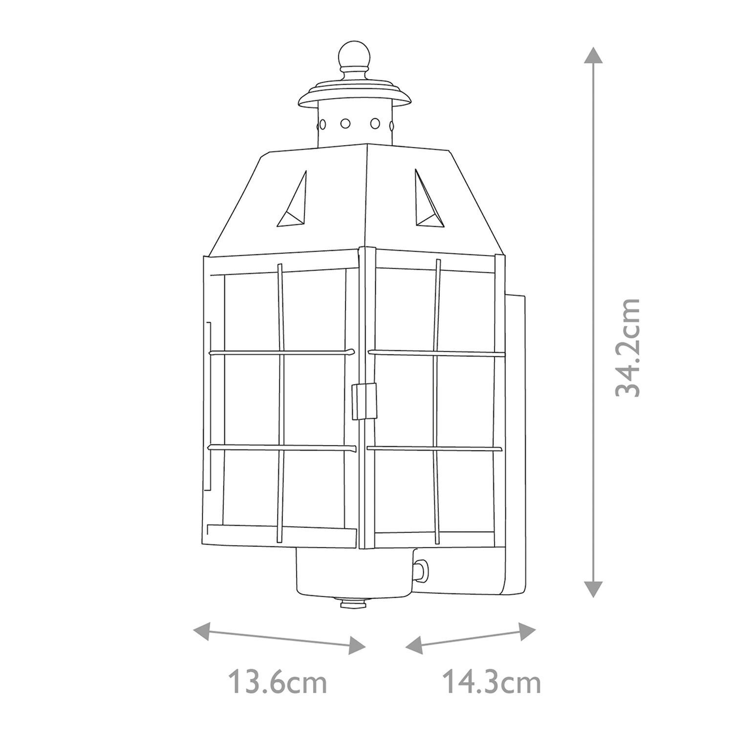 Außenlampe Wand aus Messing Glas E27 IP44 34,2 cm hoch