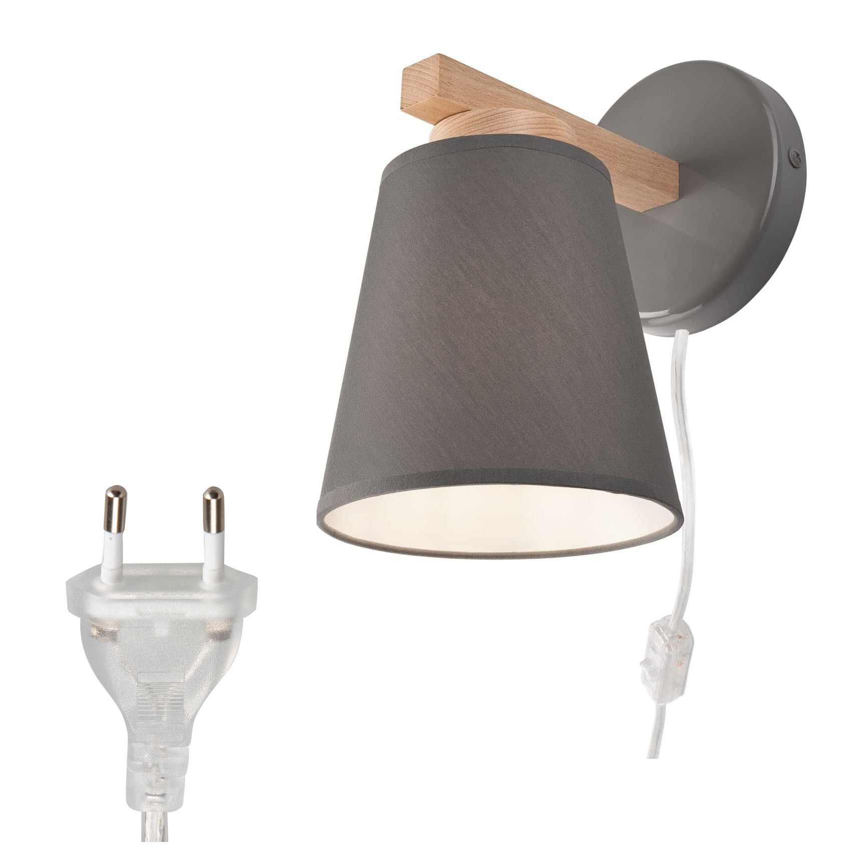 Wandlampe mit Schalter Kabel Grau Skandinavisch