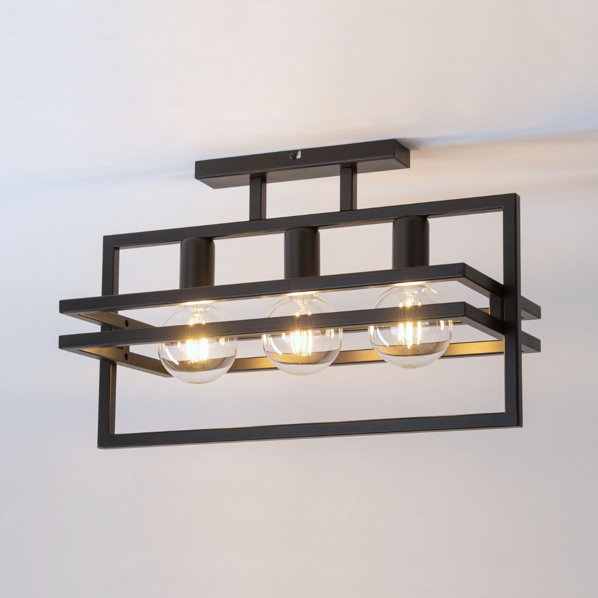 Metall Deckenleuchte Schwarz 3-flammig E27 52 cm lang