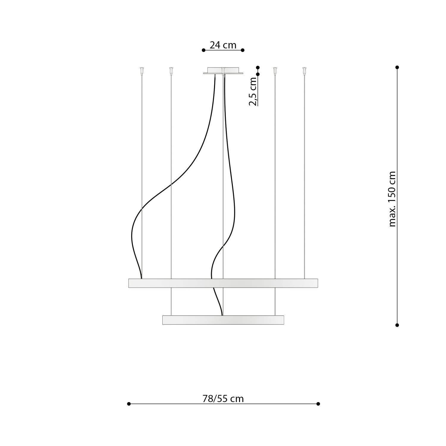 LED Kronleuchter Modern Design 2 Ringe 3000 K Schwarz