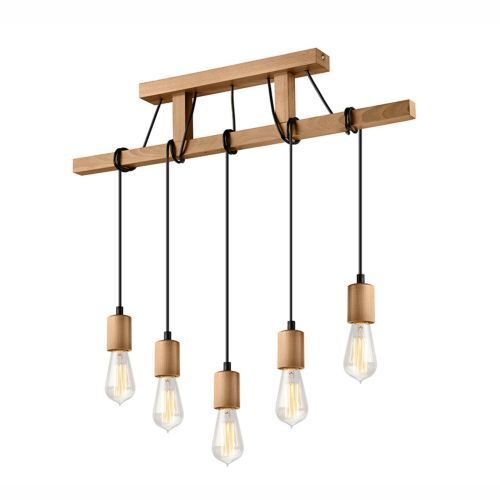 Pendellampe Holz 5-flmg lang Esstisch vielseitig