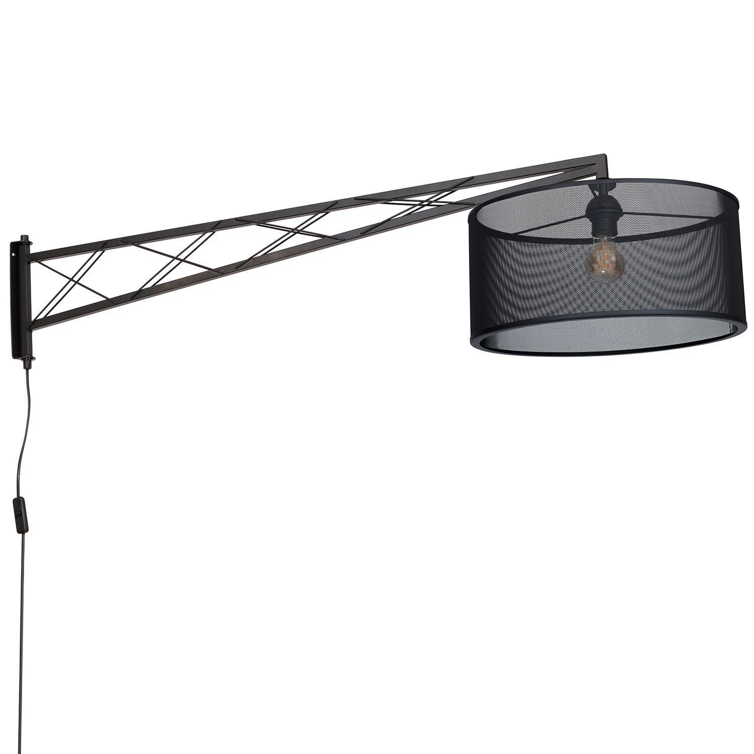 Wandlampe Schwarz T:118 cm E27 mit Schalter Wandleuchte