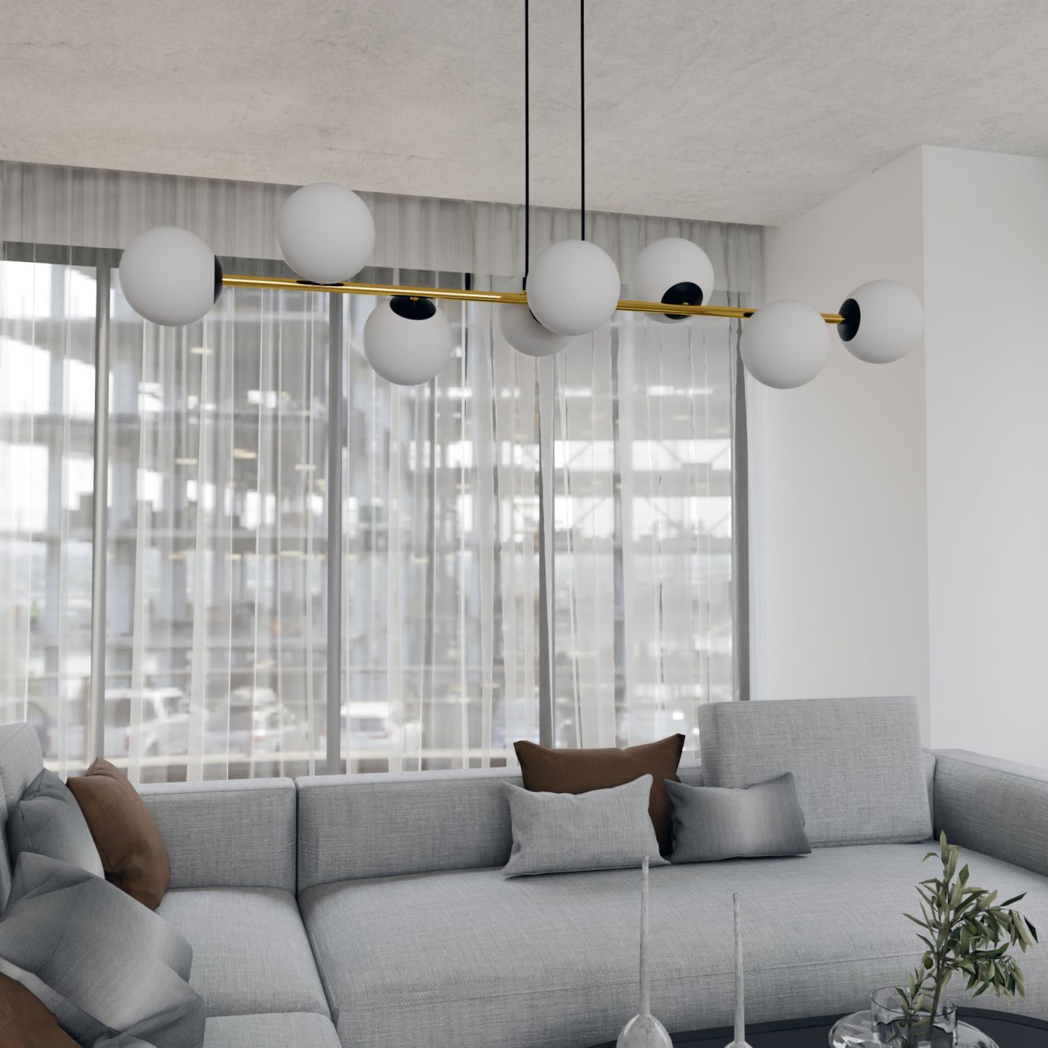Pendelleuchte lang 140 cm E14 in Schwarz Weiß Gold